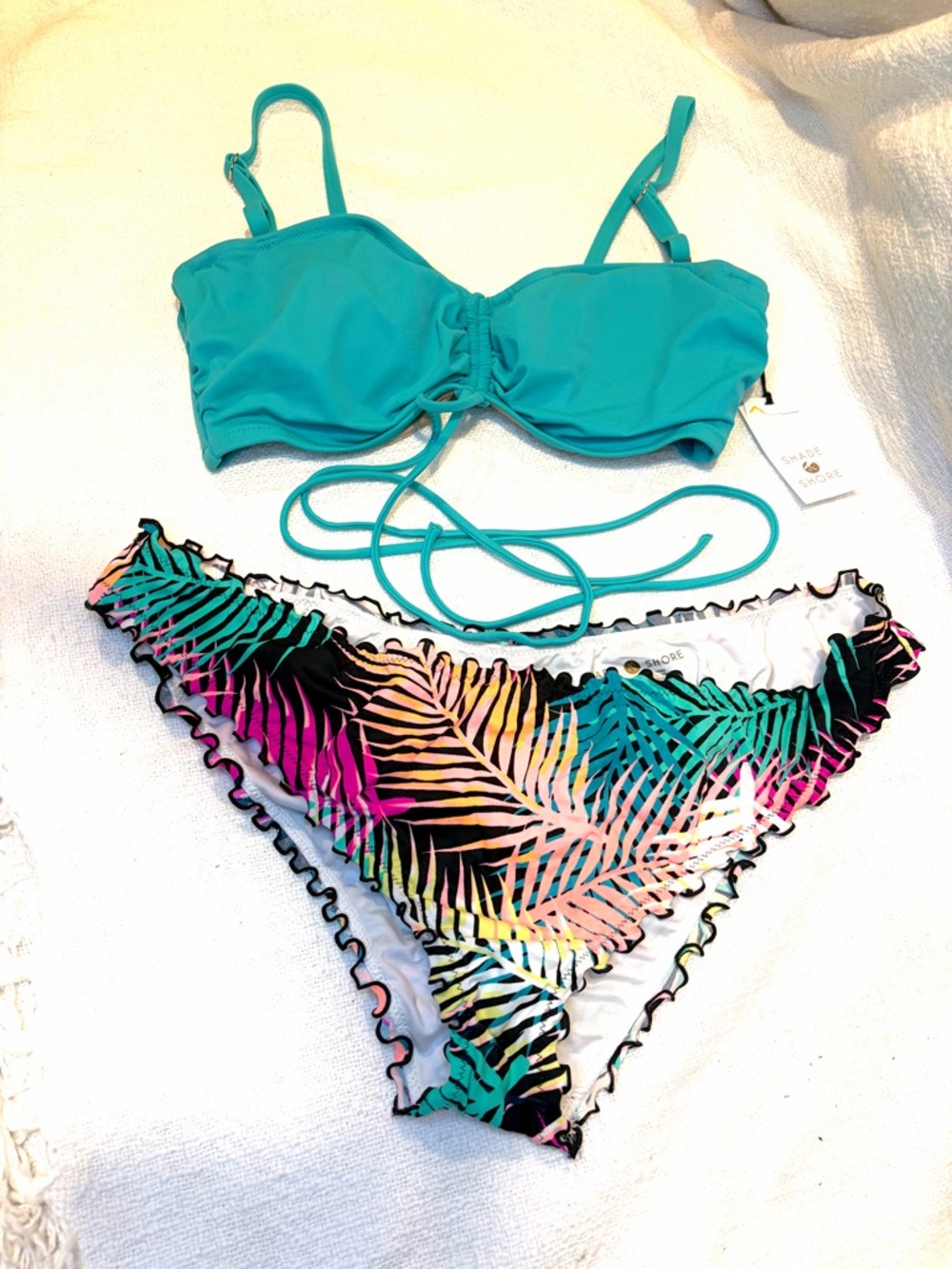 Shade & Shore Strappy Bandeau Top w/ adj straps & Ruffle Print Bottom - NWT